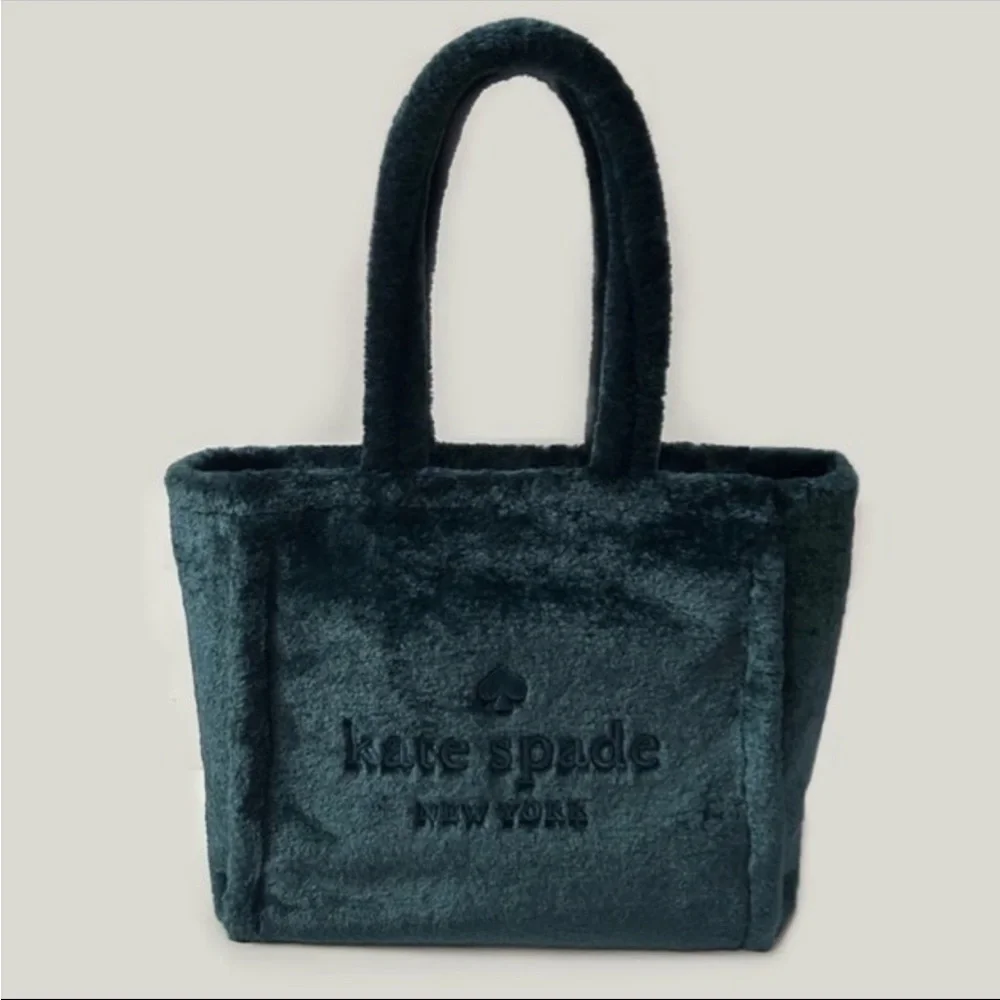 Kate Spade Ella Faux Shearling Large Tote Bag in‎ Peacock Sapphire New With Tags